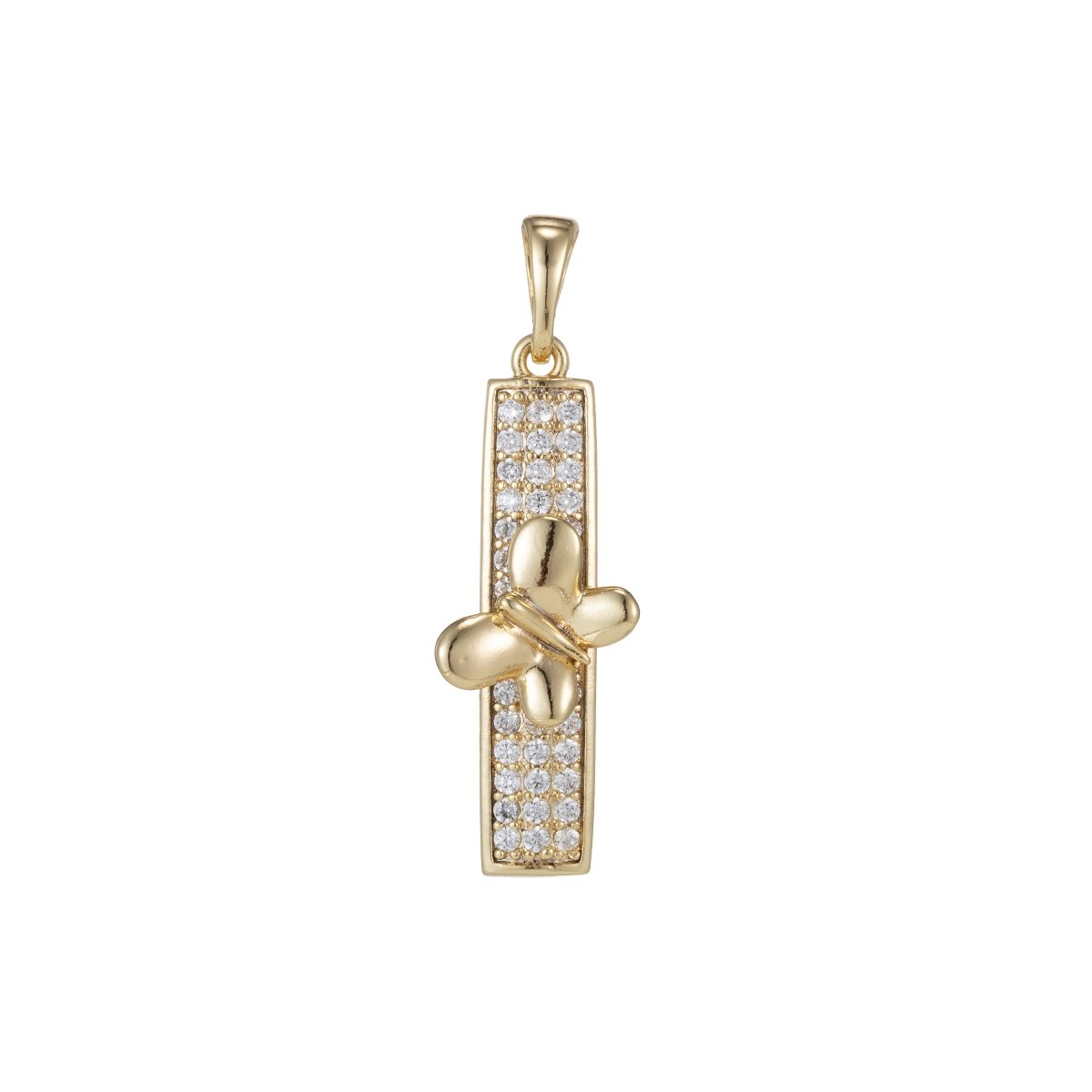 14k Gold Filled Micro Pave CZ Butterfly Bar Pendant Charm, Micro Pave CZ Pendant Charm, Gold Filled Pendant, For DIY Jewelry I-379 I-540 - DLUXCA