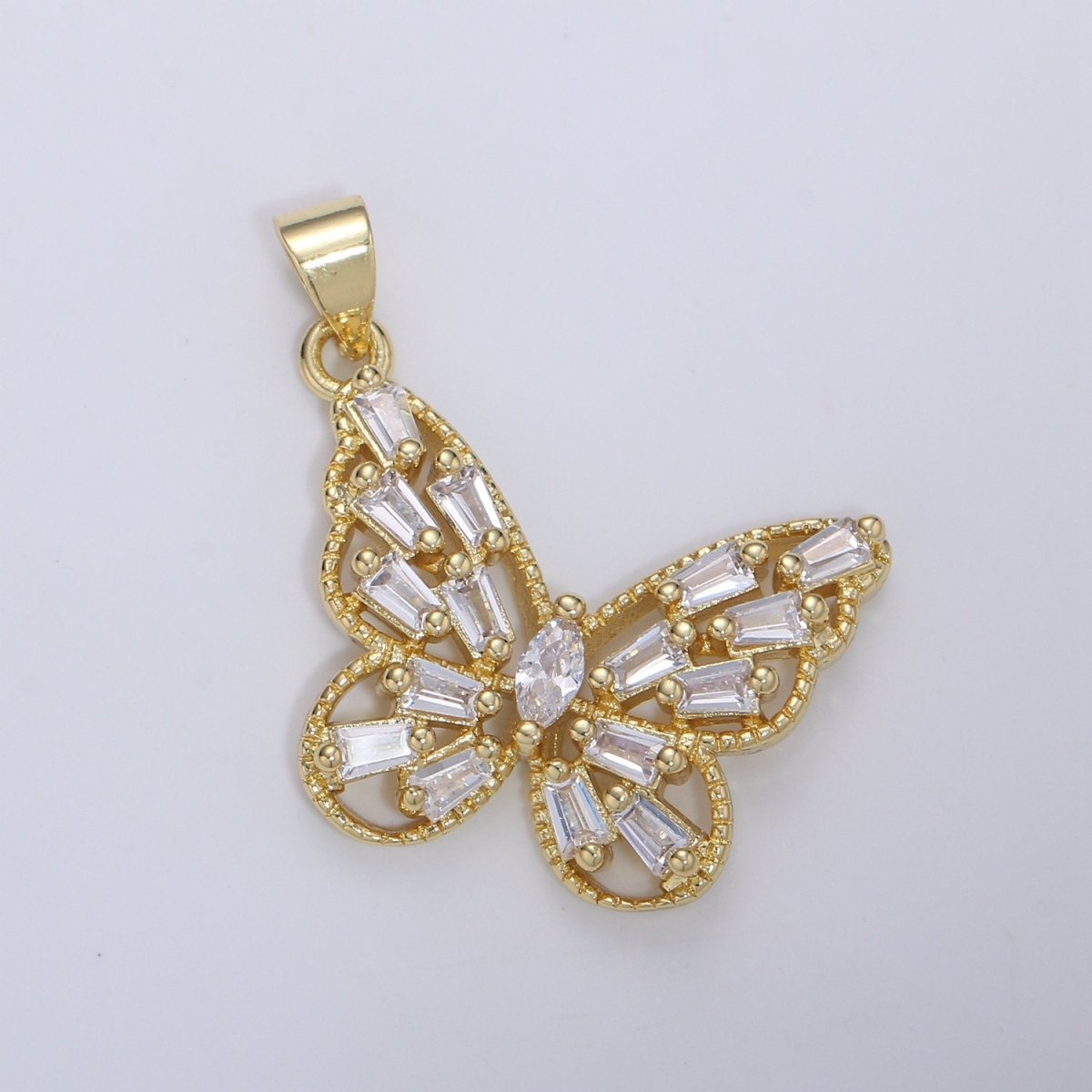 14k Gold Filled Micro Pave CZ Butterfly Pendant Charm, Micro Pave CZ Butterfly Pendant Charm, Gold Filled Pendant, Baguette CZ Pendant I-672 I-673 I-796 - DLUXCA