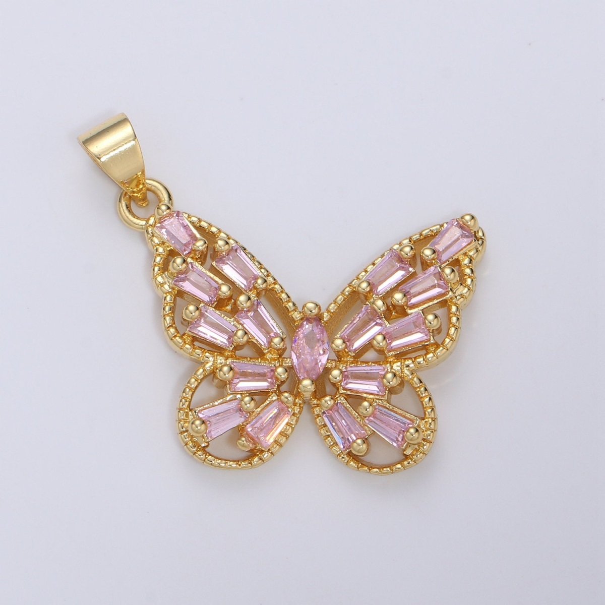 14k Gold Filled Micro Pave CZ Butterfly Pendant Charm, Micro Pave CZ Butterfly Pendant Charm, Gold Filled Pendant, Baguette CZ Pendant I-672 I-673 I-796 - DLUXCA