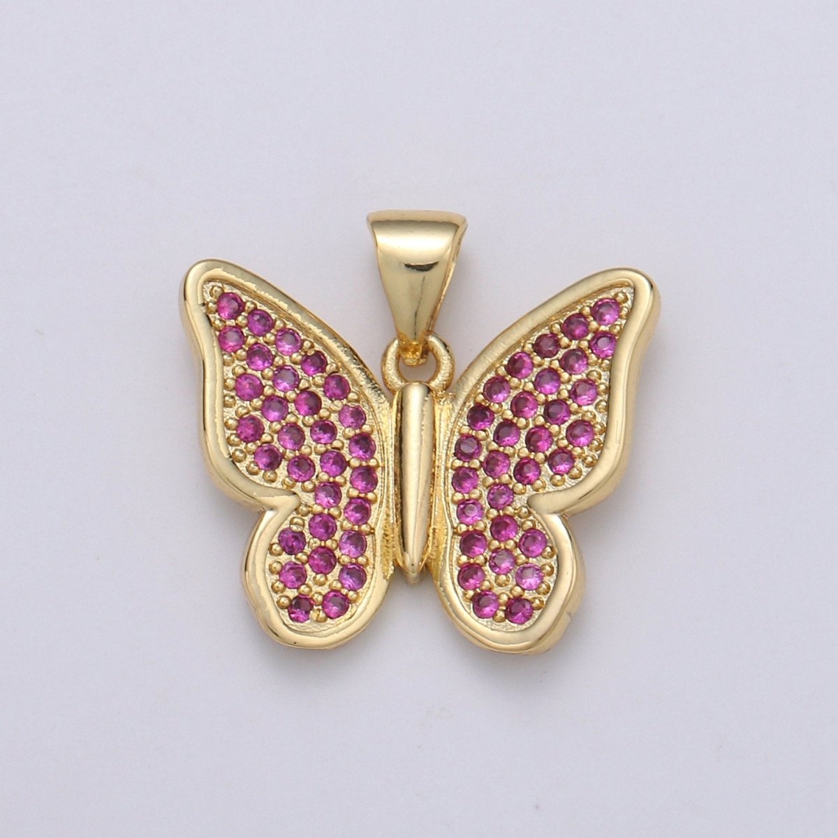 14k Gold Filled Micro Pave CZ Butterfly Pendant Charm, Micro Pave CZ Butterfly Pendant Charm, Gold Filled Pendant, Cluster CZ Pendant J-063~J-065 - DLUXCA