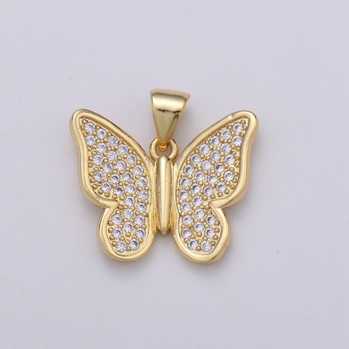 14k Gold Filled Micro Pave CZ Butterfly Pendant Charm, Micro Pave CZ Butterfly Pendant Charm, Gold Filled Pendant, Cluster CZ Pendant J-063~J-065 - DLUXCA