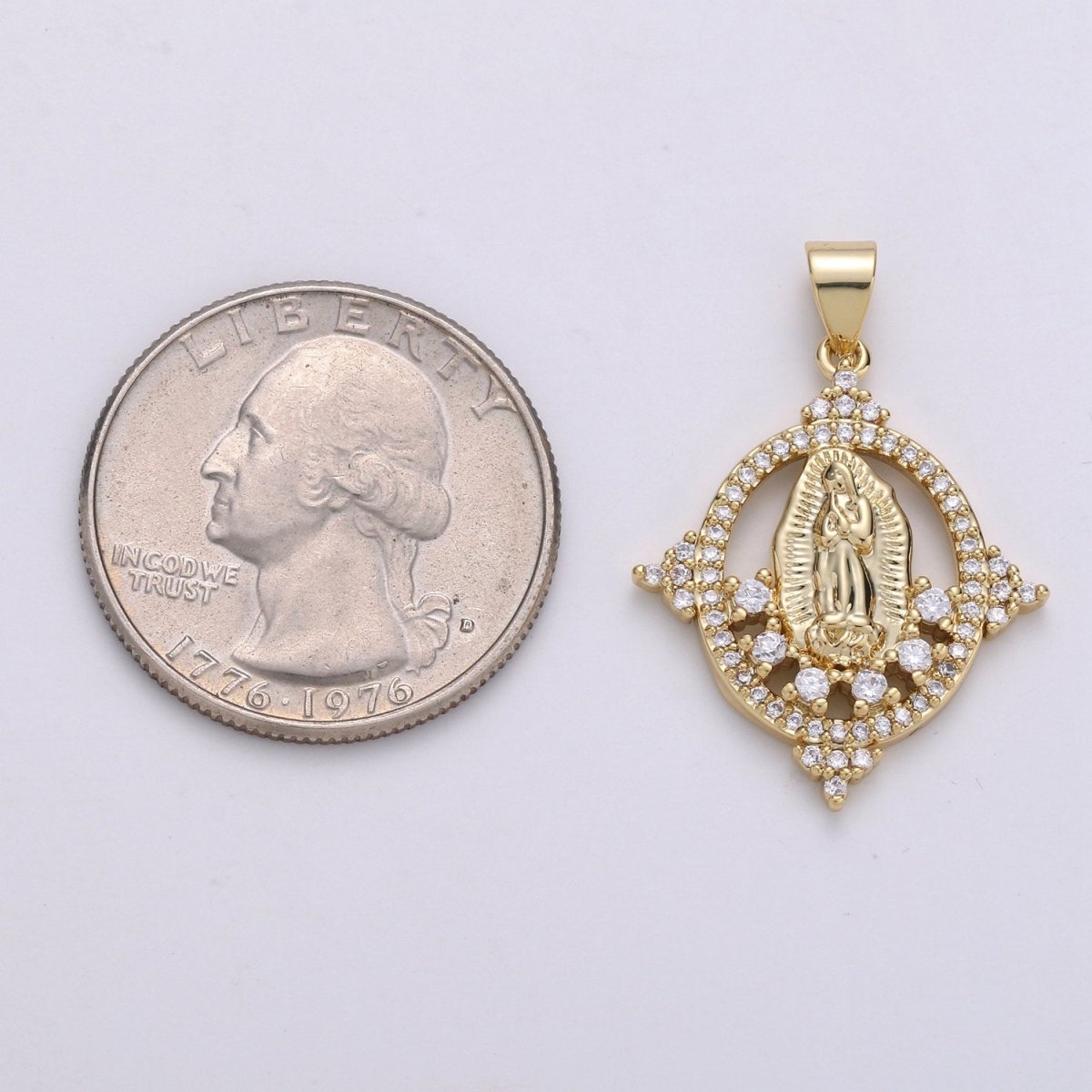 14K Gold Filled Micro Pave CZ Charm, Bless Mother Virgin Mary Pendant, Cluster CZ Pendant Craft Supplies For Necklace Bracelet Jewelry Making I-699 - DLUXCA