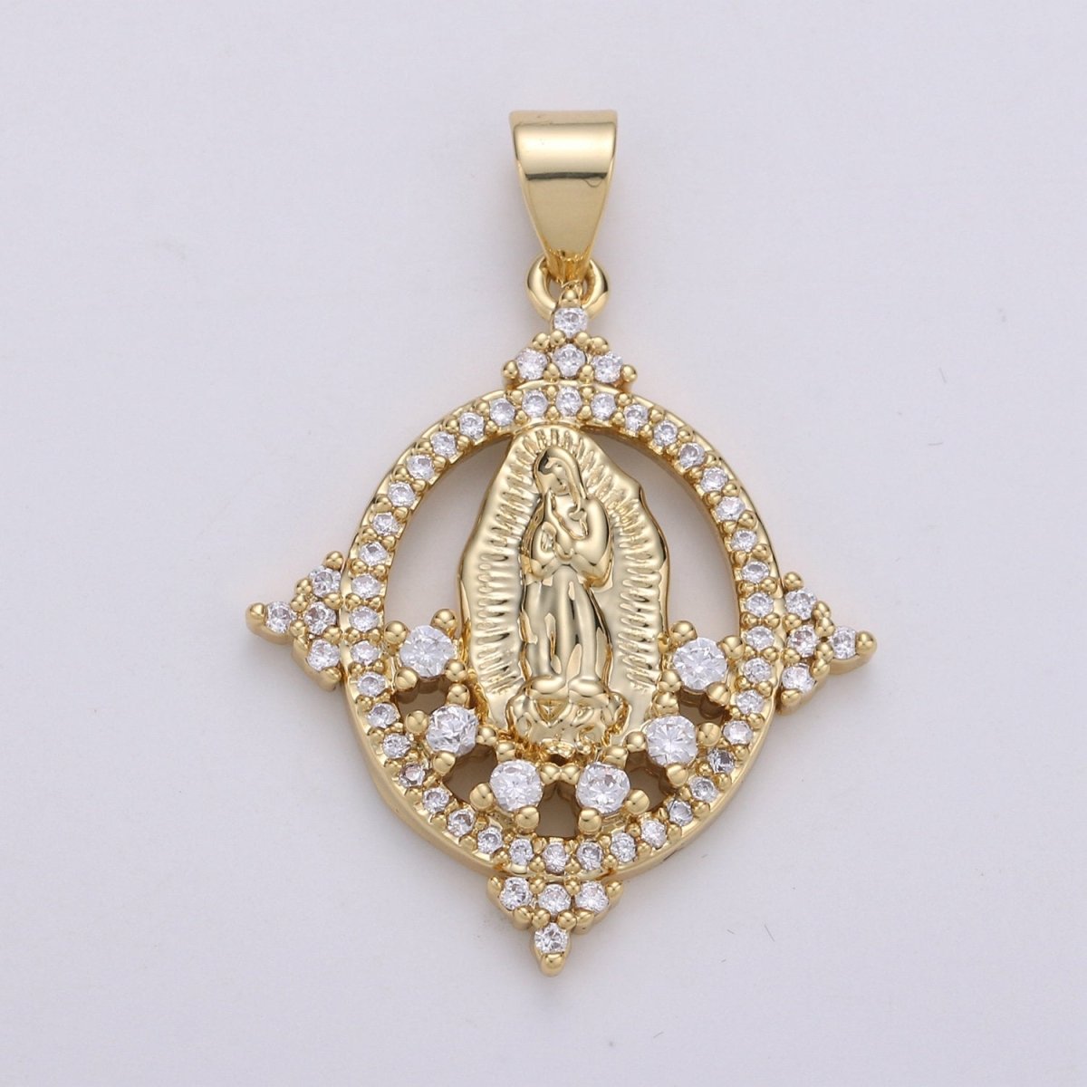 14K Gold Filled Micro Pave CZ Charm, Bless Mother Virgin Mary Pendant, Cluster CZ Pendant Craft Supplies For Necklace Bracelet Jewelry Making I-699 - DLUXCA