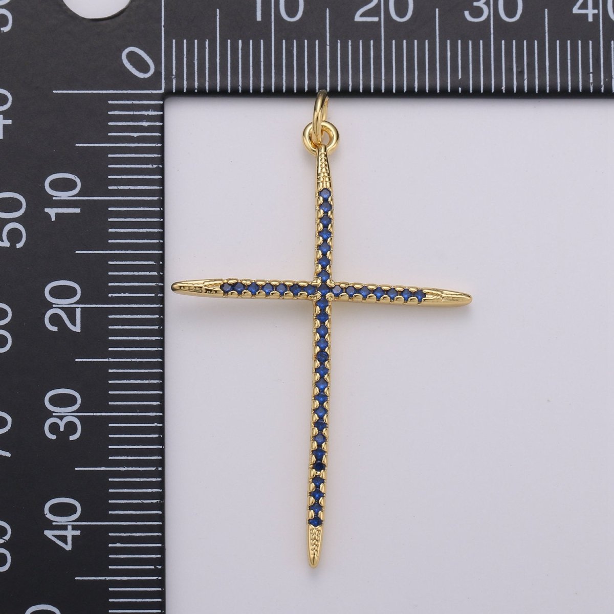 14K Gold Filled Micro Pave CZ Cross Charm for Religious Jewelry Statement Necklace Blue Micro Pave Charm D-353 - DLUXCA