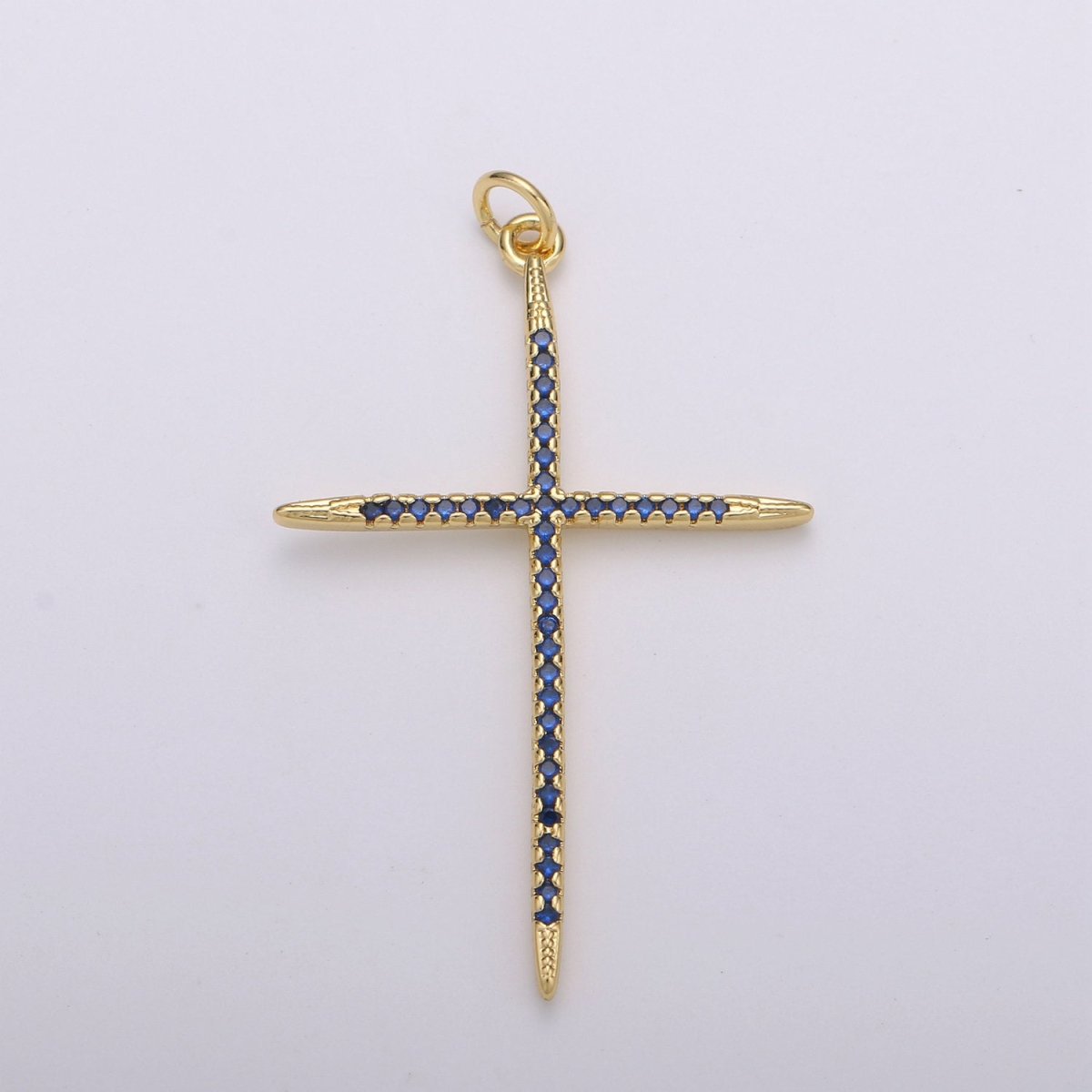 14K Gold Filled Micro Pave CZ Cross Charm for Religious Jewelry Statement Necklace Blue Micro Pave Charm D-353 - DLUXCA