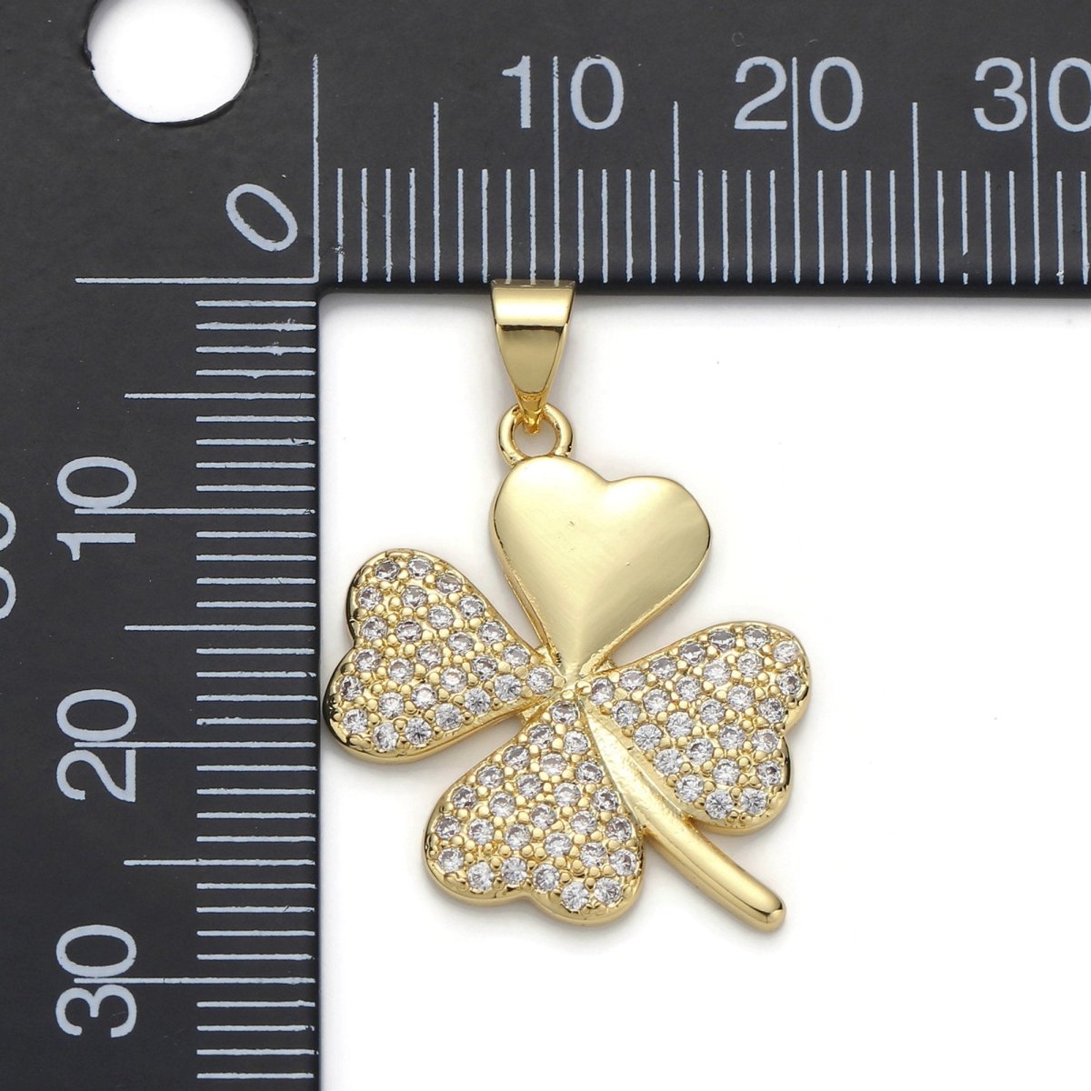 14k Gold Filled Micro Pave CZ Four Leaf Clover Pendant Charm, Lucky Clover Pendant Charm, Gold Filled Pendant, For DIY Jewelry I-618 - DLUXCA