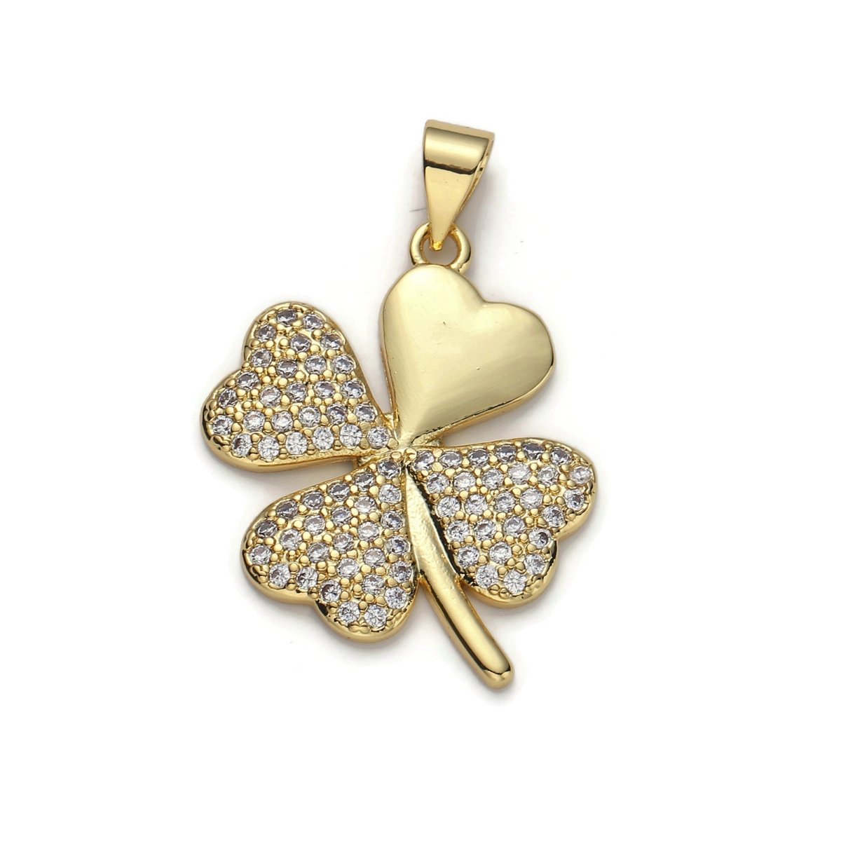 14k Gold Filled Micro Pave CZ Four Leaf Clover Pendant Charm, Lucky Clover Pendant Charm, Gold Filled Pendant, For DIY Jewelry I-618 - DLUXCA