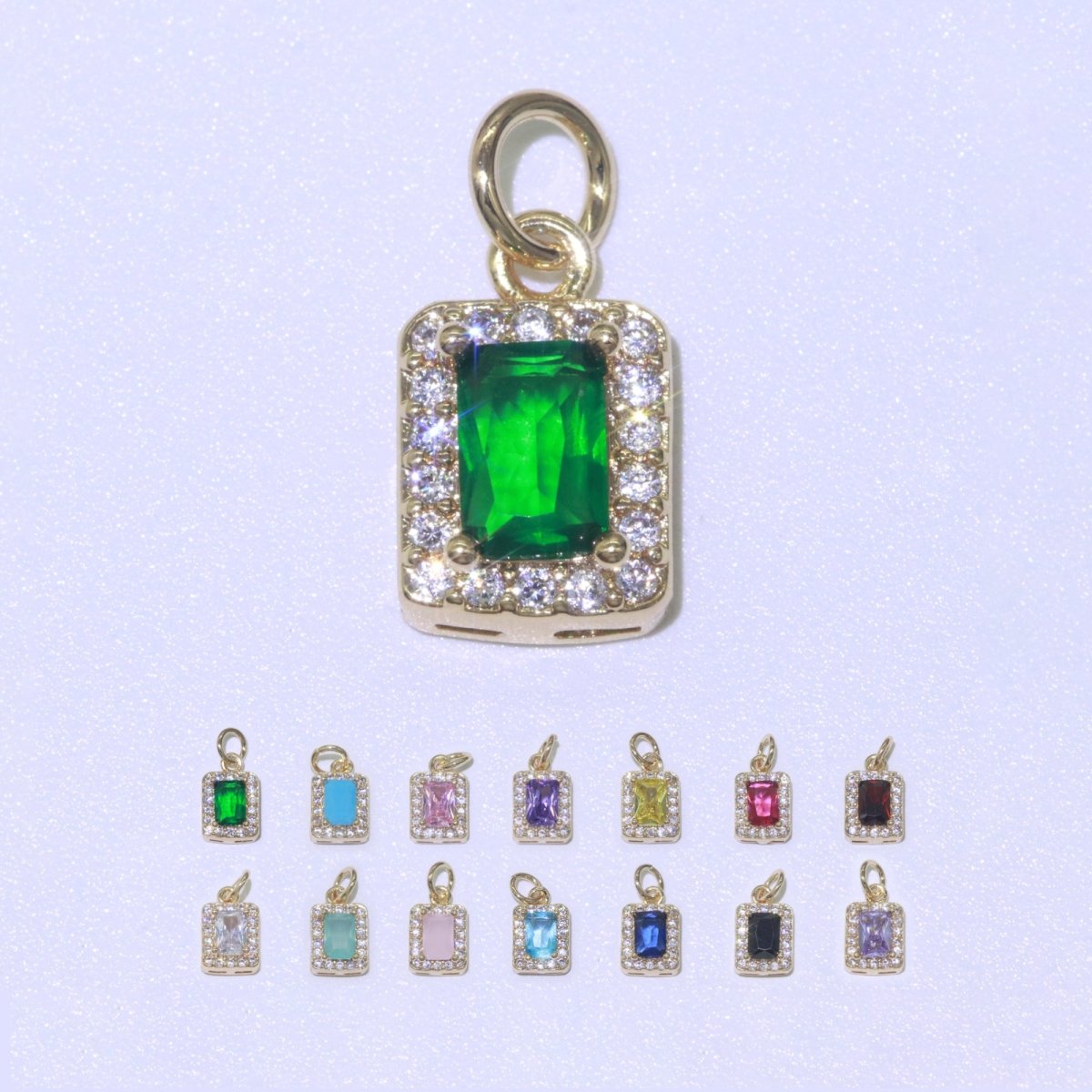 14k Gold Filled Micro Pave CZ Geometric Pendant Charm Emerald Cut Pendant Charm Geometric DIY Jewelry 8.8x7.3mm M-189-M-202 - DLUXCA