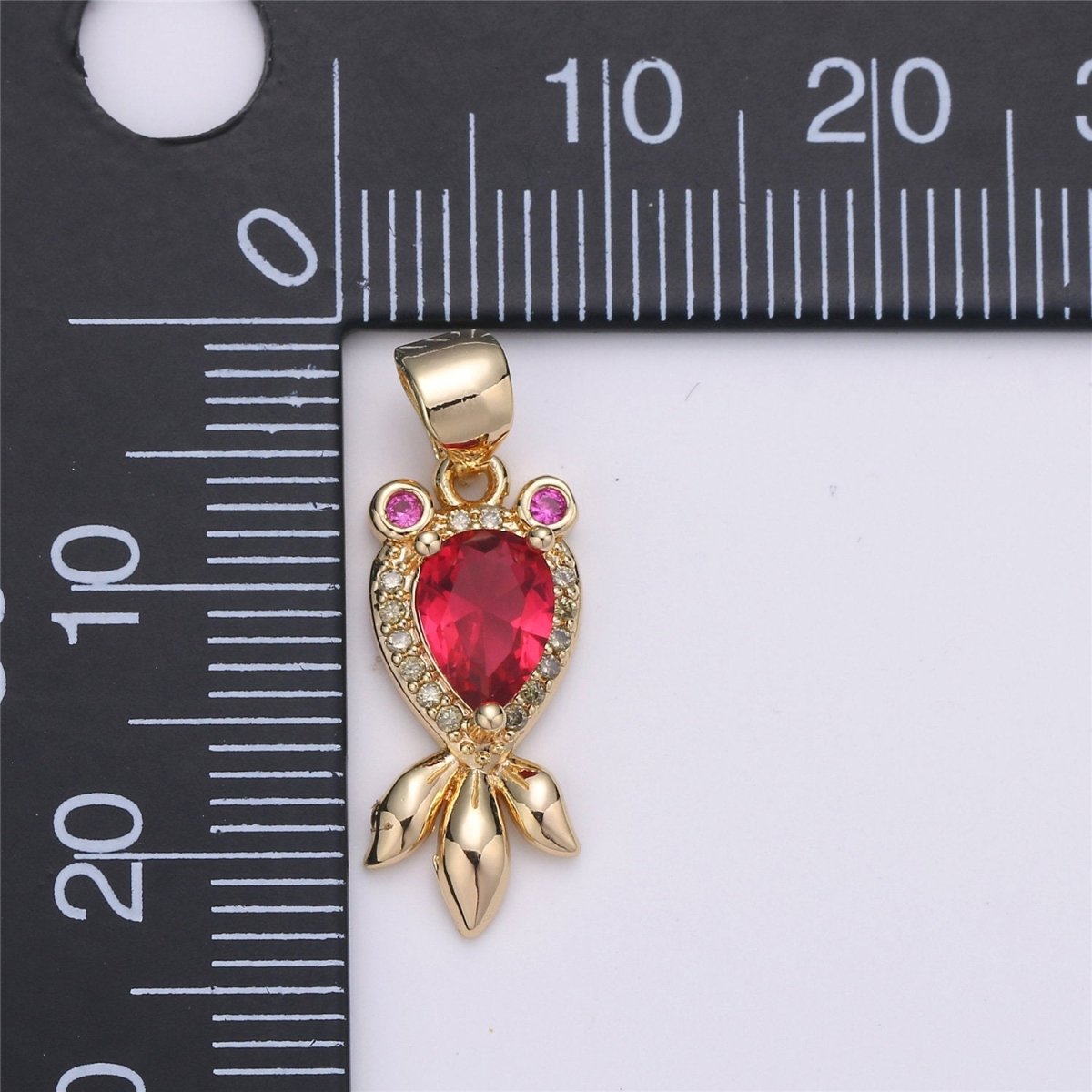 14k Gold Filled Micro Pave CZ Gold Fish Pendant Charm, Red CZ Pendant Charm, Gold Filled Fish Pendant, For DIY Jewelry I-625 - DLUXCA