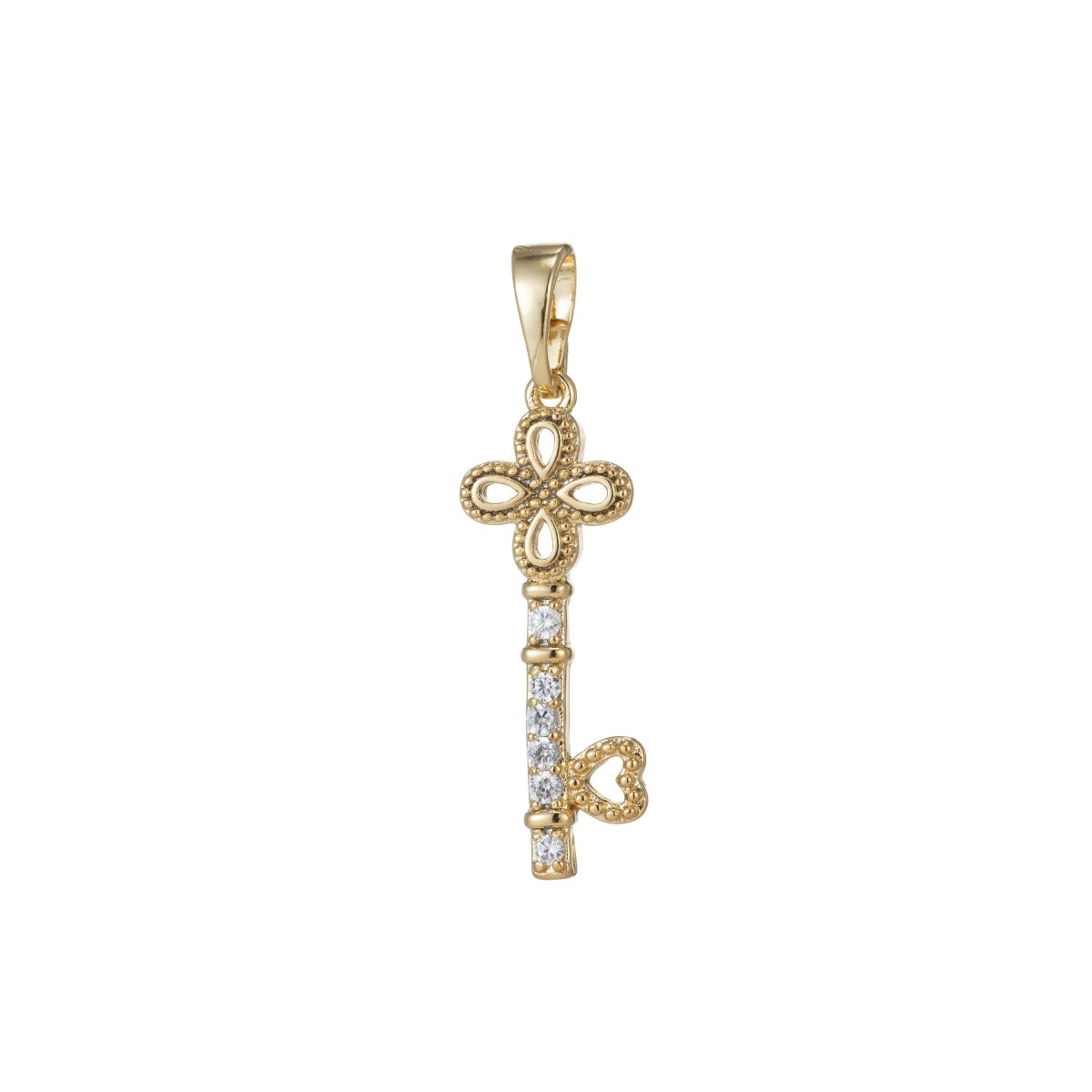 14k Gold Filled Micro Pave CZ Key Pendant Charm, Micro Pave CZ Key Pendant Charm, Gold Filled Key Pendant, For DIY Jewelry I-381 - DLUXCA