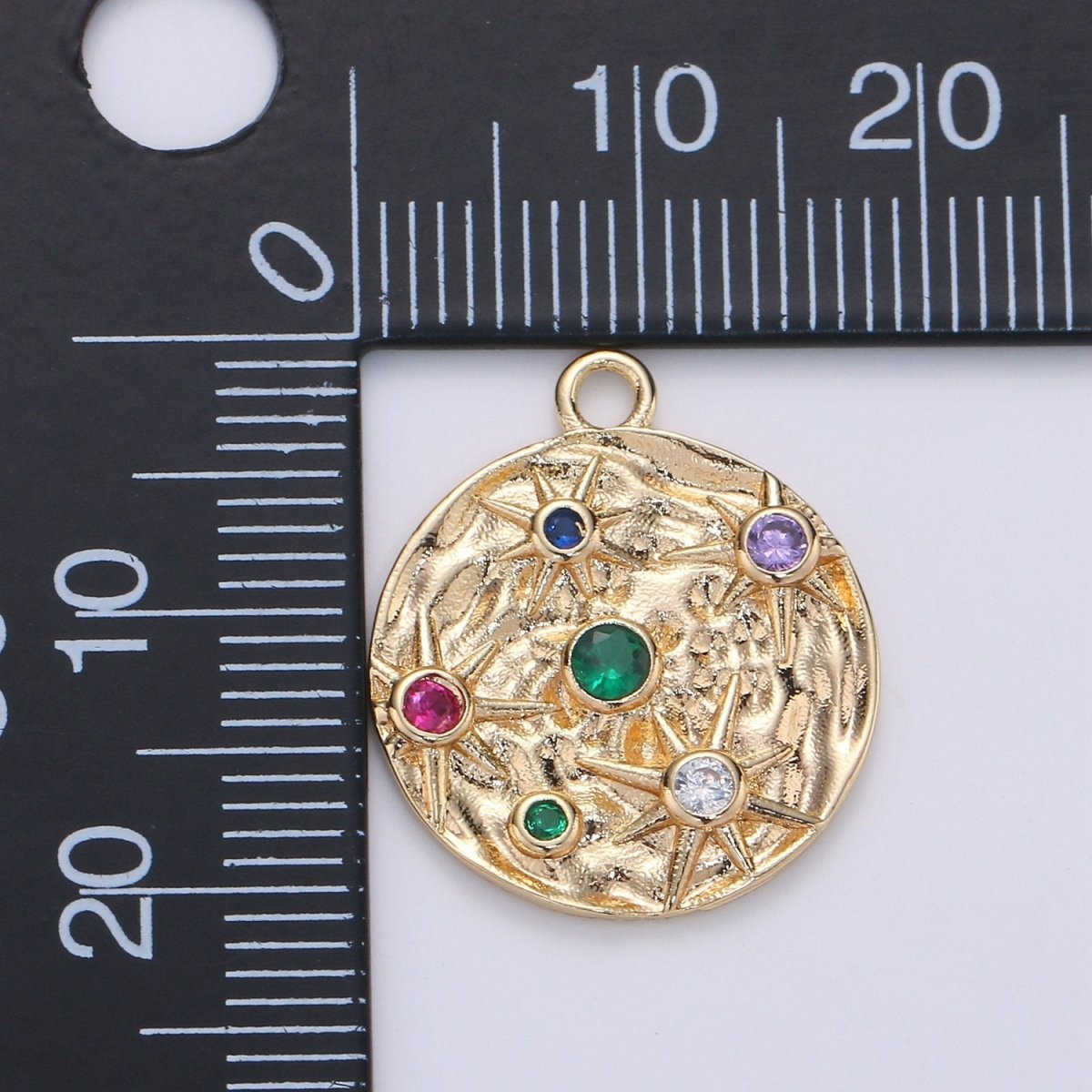 14k Gold Filled Micro Pave CZ Star in the Galaxy Charm, Pounded Pendant Charm, Rainbow Cubic Zirconia, Atlas Charm D-217 D-218 - DLUXCA