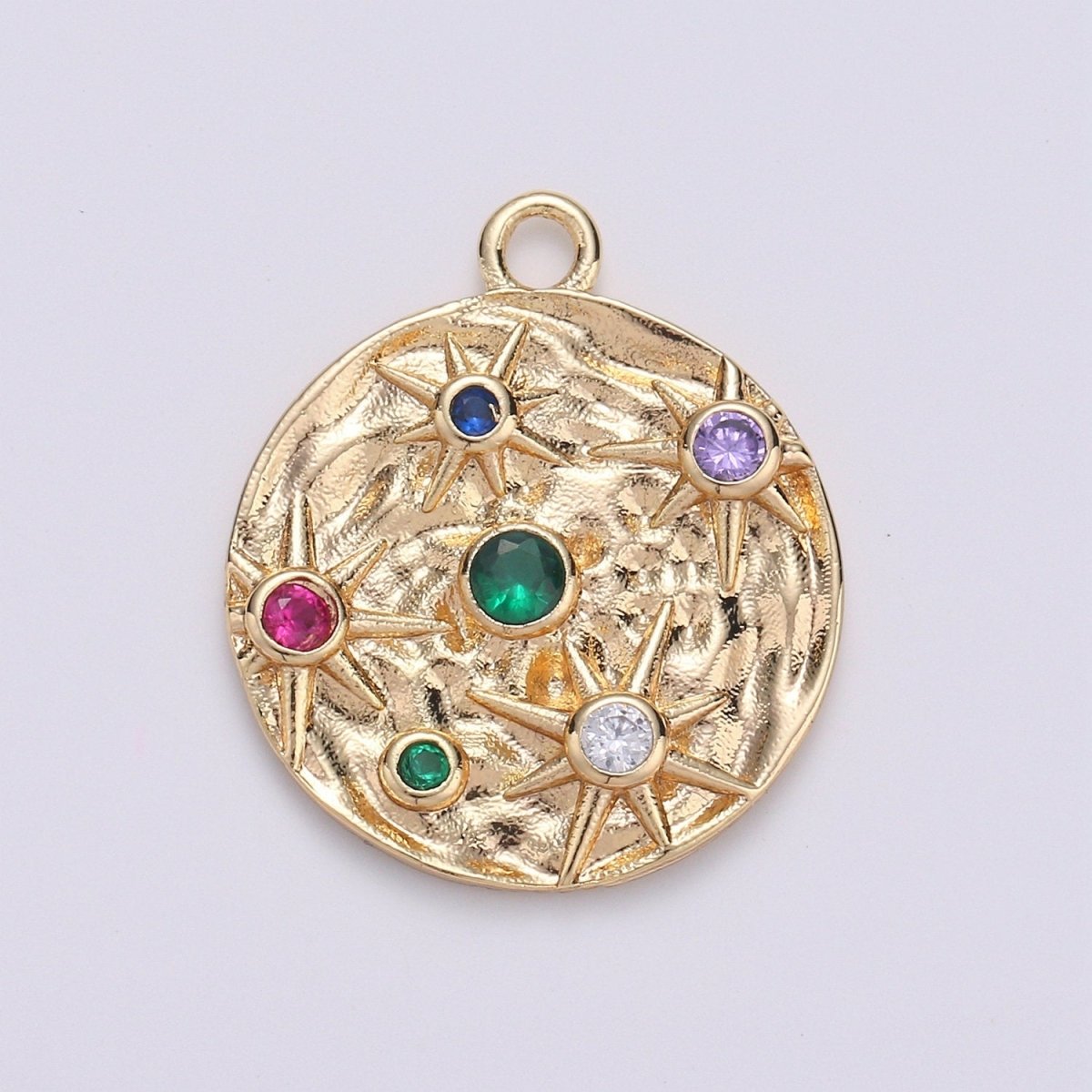 14k Gold Filled Micro Pave CZ Star in the Galaxy Charm, Pounded Pendant Charm, Rainbow Cubic Zirconia, Atlas Charm D-217 D-218 - DLUXCA