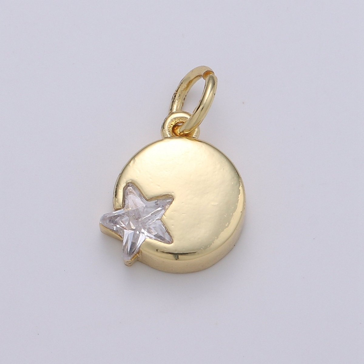 14K Gold Filled Micro Pave CZ Star in the Universe Charm, Dainty Star Pendant Charm, Gold Filled Round Pendant, Wristlet Charm D-221 D-222 - DLUXCA