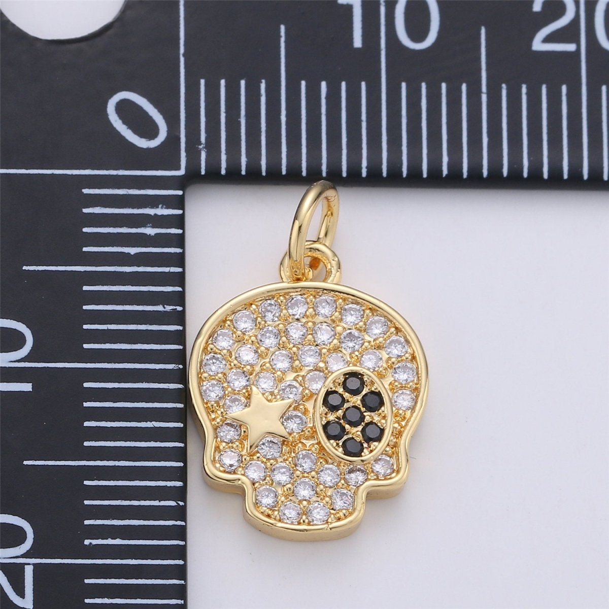 14K Gold Filled Micro Pave Dainty Skull Charm, Cute Rock Star Skull charm, Cubic skull jewelry for Necklace Earring Bracelet Component, C-897 - DLUXCA