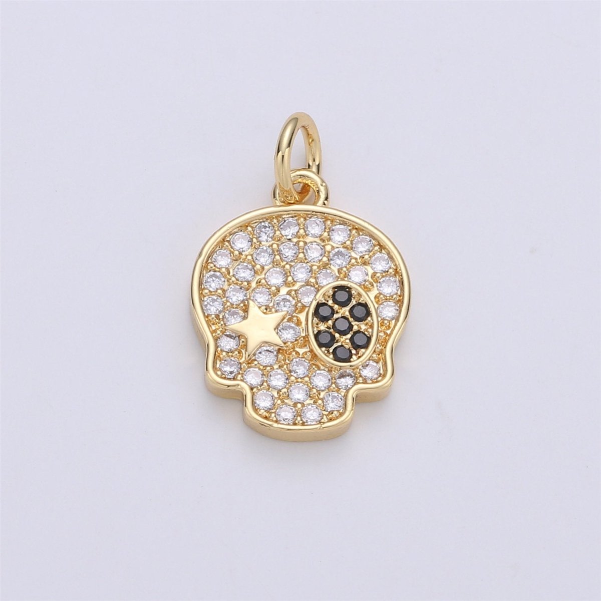 14K Gold Filled Micro Pave Dainty Skull Charm, Cute Rock Star Skull charm, Cubic skull jewelry for Necklace Earring Bracelet Component, C-897 - DLUXCA
