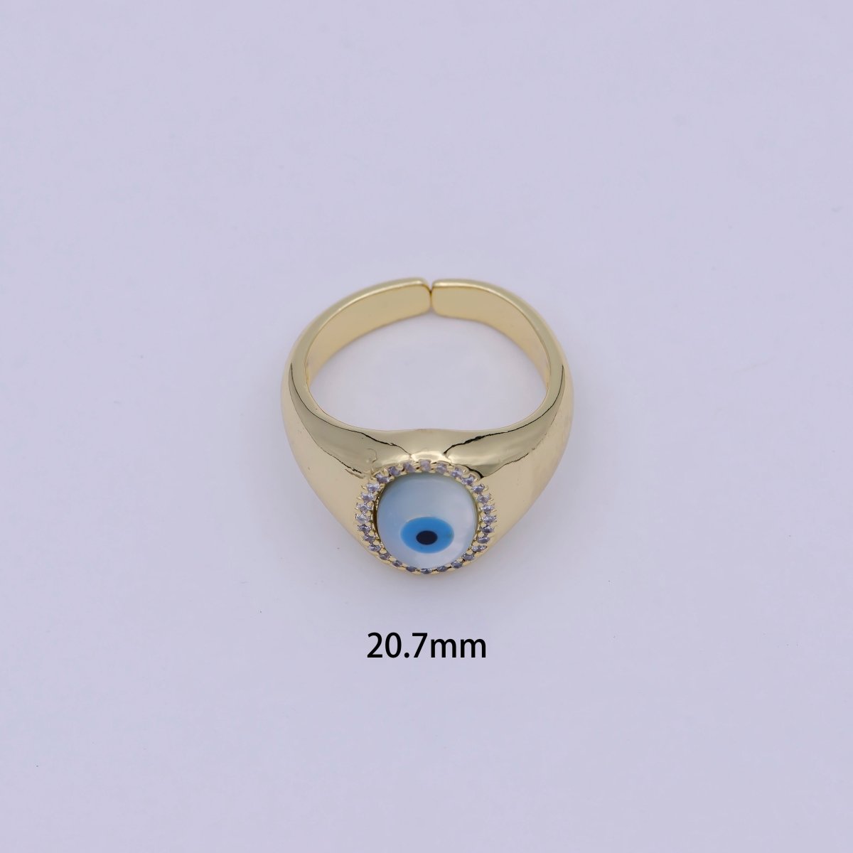 14K Gold Filled Micro Pave Evil Eye Oval Dome Ring Open Adjustable Ring U-476 - DLUXCA