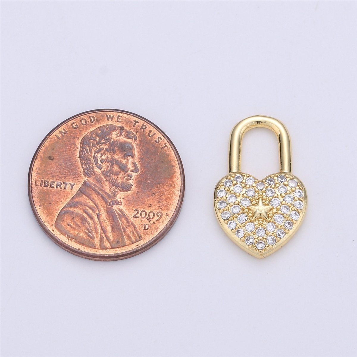 14k Gold Filled Micro Pave Heart lock Pendant , Cubic PadLock Charms Lock Bracelet Necklace Earring Charms Component C-738,C-924 - DLUXCA