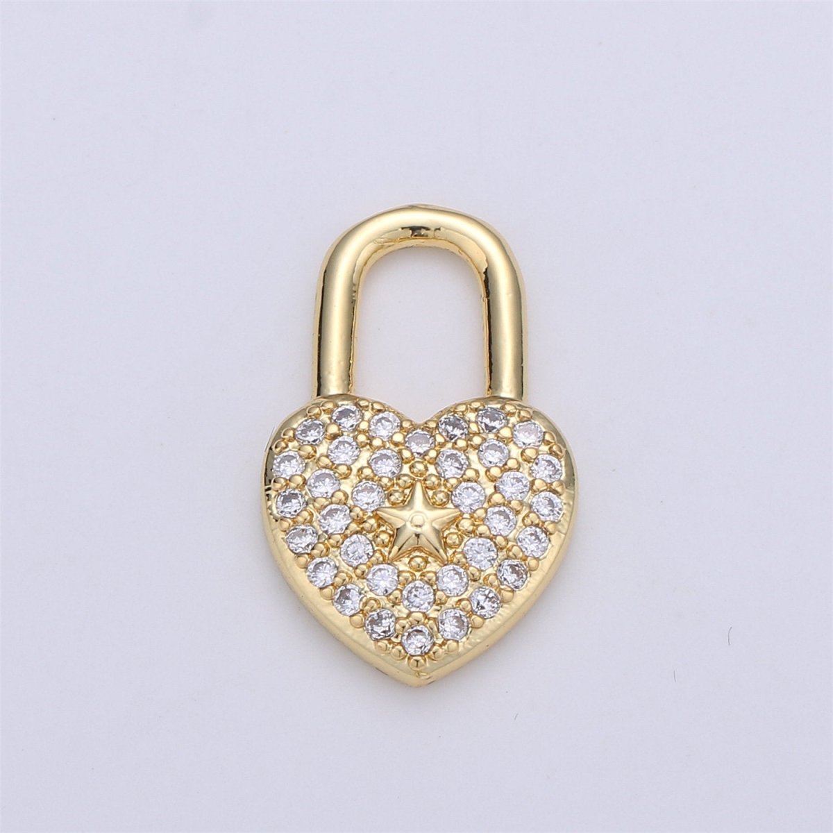 14k Gold Filled Micro Pave Heart lock Pendant , Cubic PadLock Charms Lock Bracelet Necklace Earring Charms Component C-738,C-924 - DLUXCA