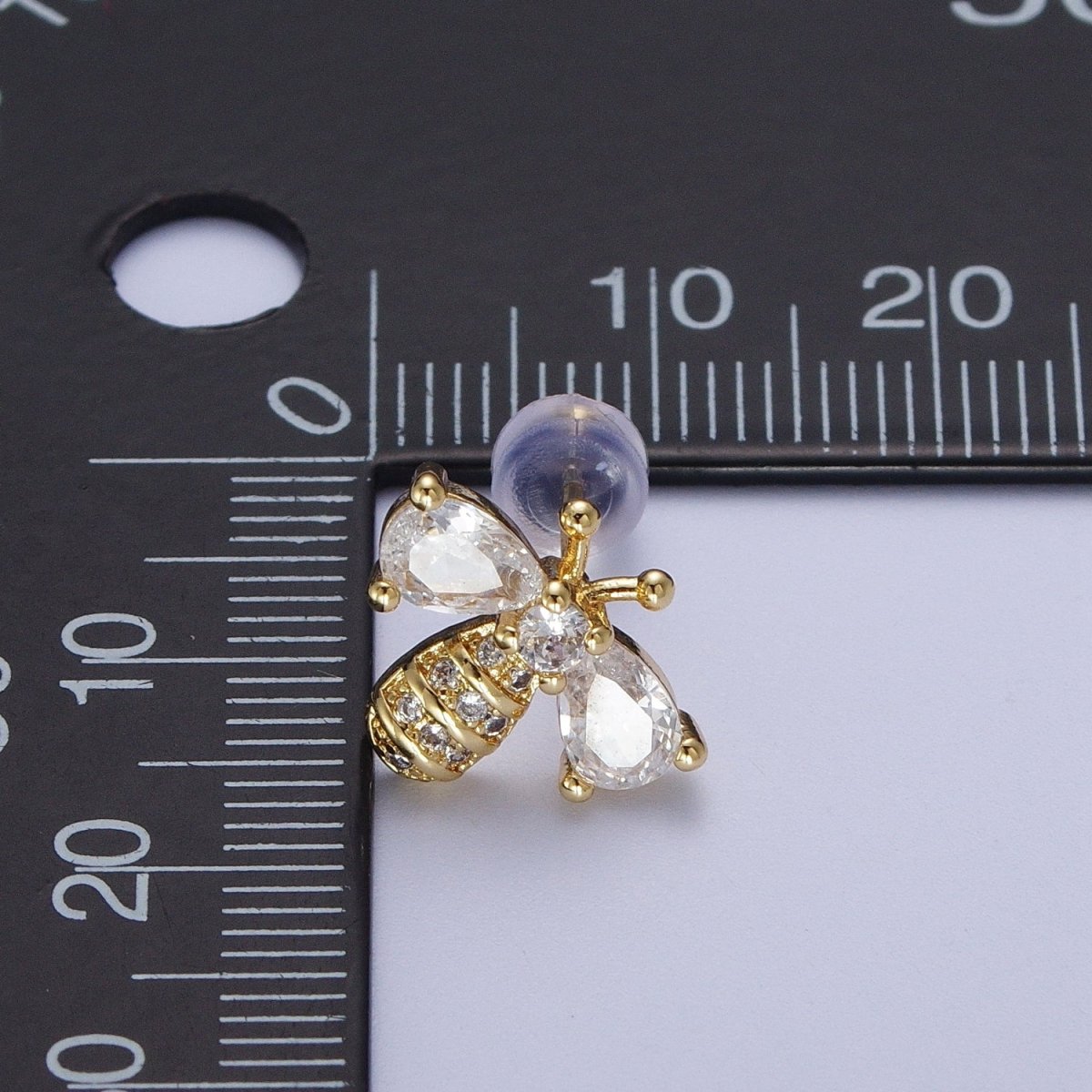 14K Gold Filled Micro Paved Bumble Queen Bee Cubic Zirconia Gold Stud Earrings | X-934 - DLUXCA