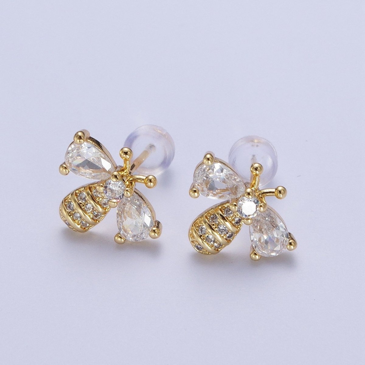 14K Gold Filled Micro Paved Bumble Queen Bee Cubic Zirconia Gold Stud Earrings | X-934 - DLUXCA
