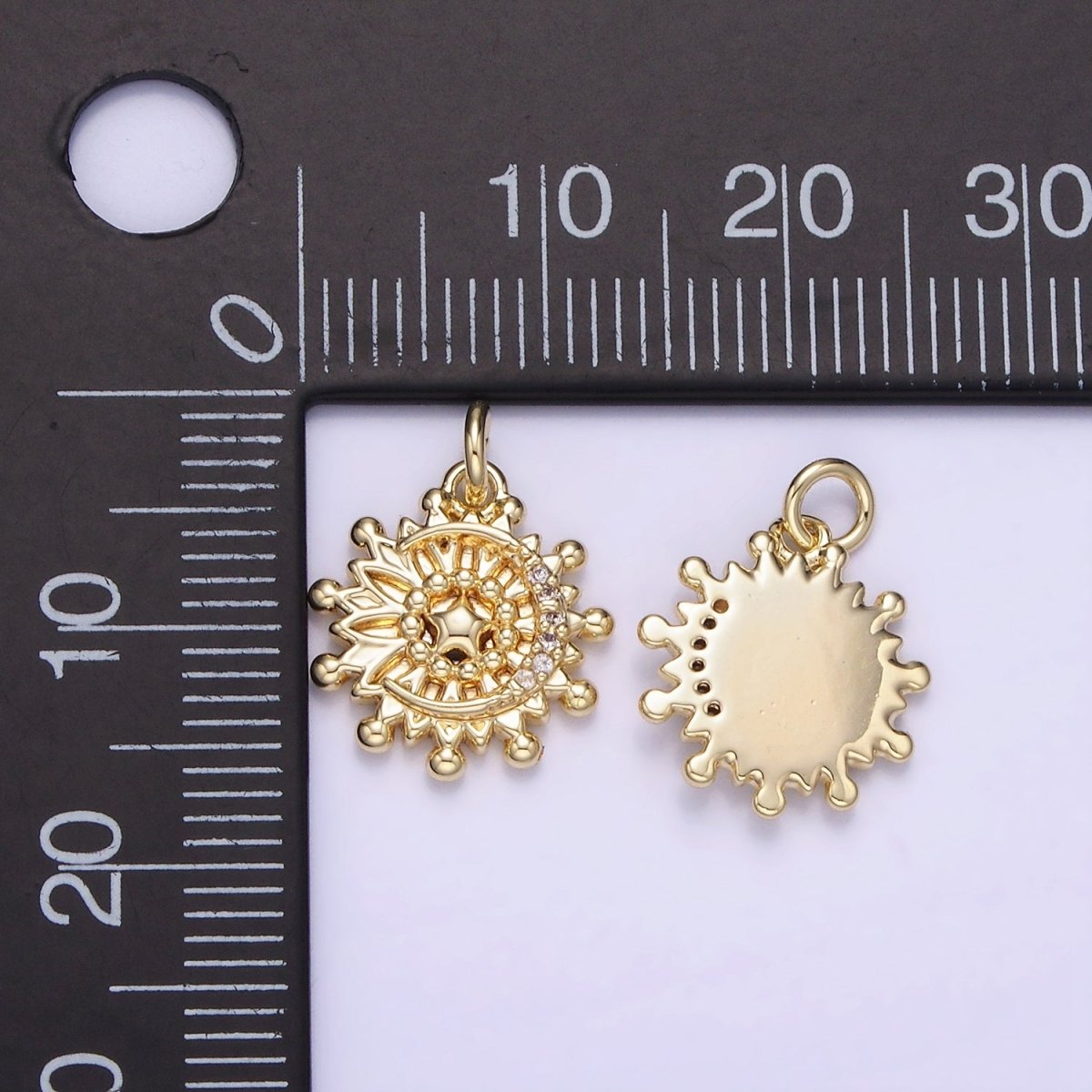 14K Gold Filled Micro Paved Celestial Crescent Moon Star Sun Charm | AG736 - DLUXCA