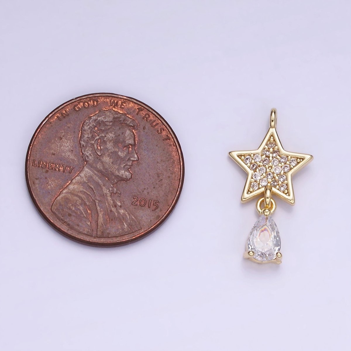 14K Gold Filled Micro Paved Celestial Star Teardrop CZ Charm | W531 - DLUXCA