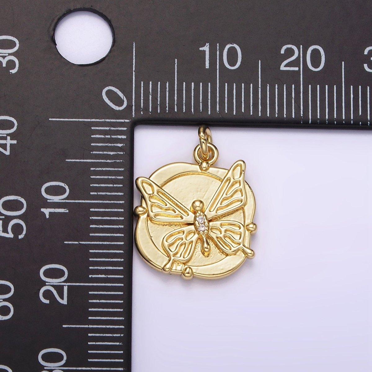 14K Gold Filled Micro Paved CZ Butterfly Round Square Charm | AG309 - DLUXCA