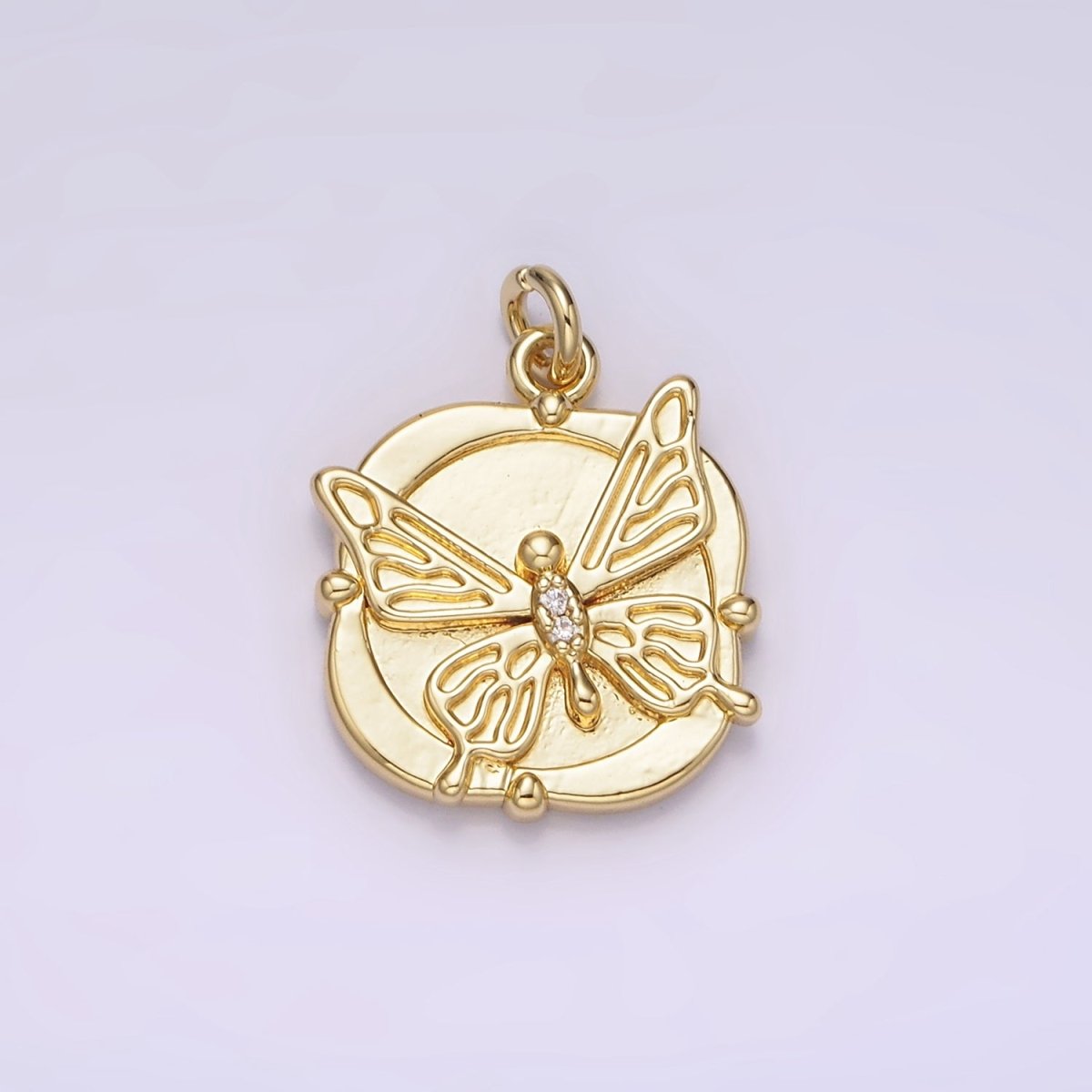 14K Gold Filled Micro Paved CZ Butterfly Round Square Charm | AG309 - DLUXCA