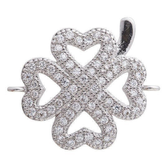 14K Gold Filled Micro Paved CZ Clover Leaf Nature Connector in Gold & Silver | F275 - DLUXCA