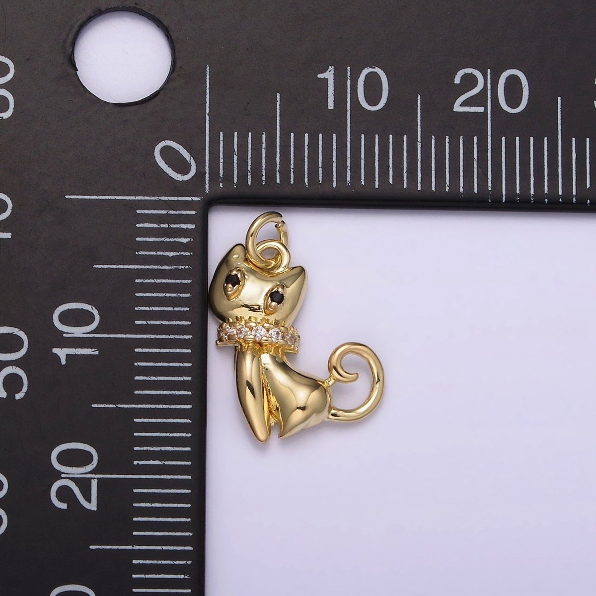 14K Gold Filled Micro Paved CZ Collar Black-Eyed Kitty Cat Pet Animal Charm | AG210 - DLUXCA