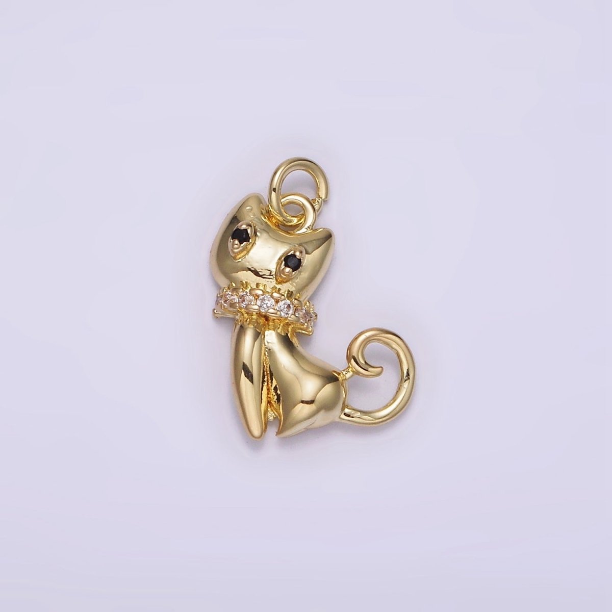 14K Gold Filled Micro Paved CZ Collar Black-Eyed Kitty Cat Pet Animal Charm | AG210 - DLUXCA