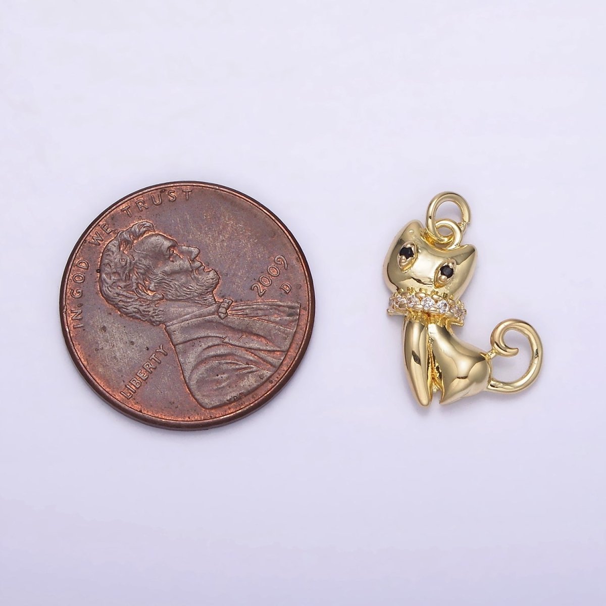 14K Gold Filled Micro Paved CZ Collar Black-Eyed Kitty Cat Pet Animal Charm | AG210 - DLUXCA