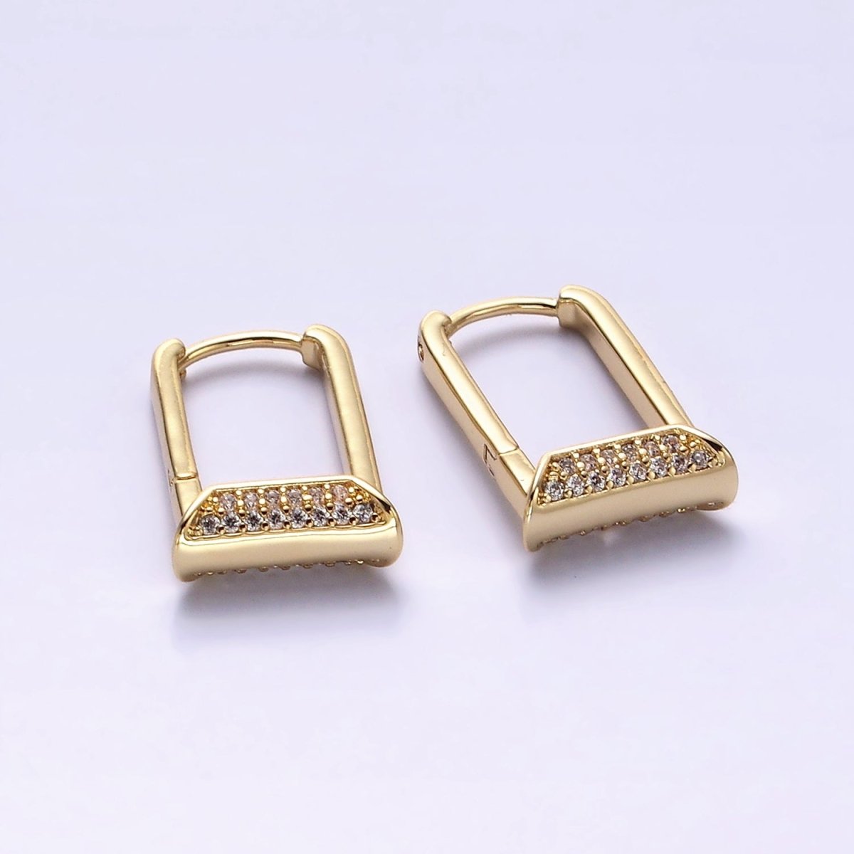 14K Gold Filled Micro Paved CZ Curved Tube Rectangular U-Shaped Oblong Hoop Earrings | AE589 - DLUXCA