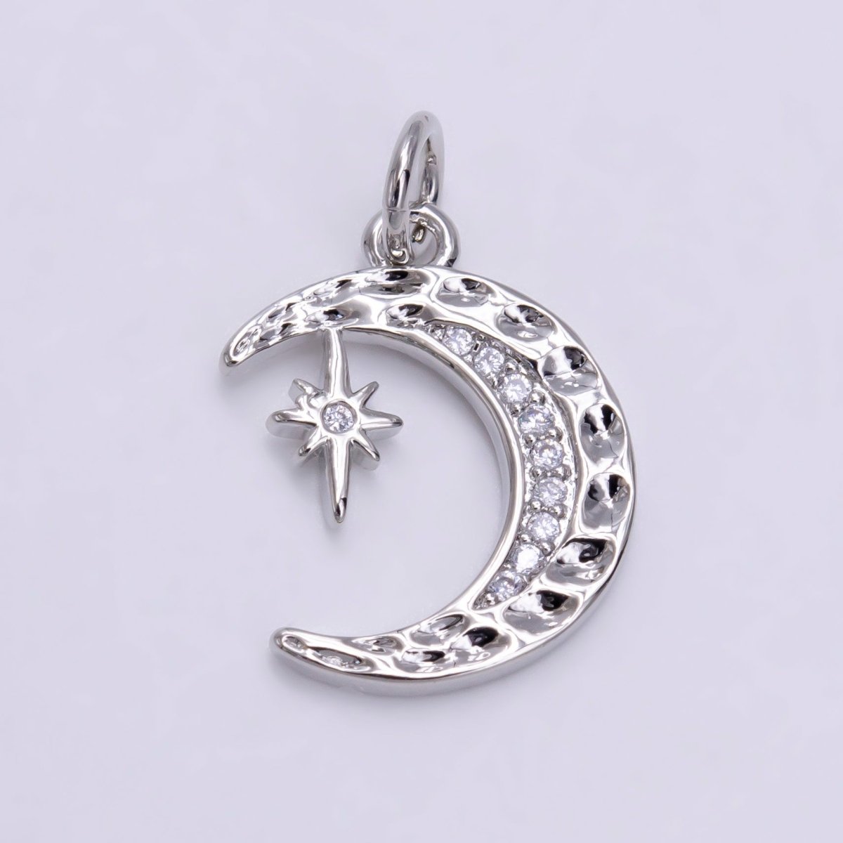 14K Gold Filled Micro Paved CZ Dented Celestial Crescent Moon Star Charm in Gold & Silver | AG491 AG492 - DLUXCA