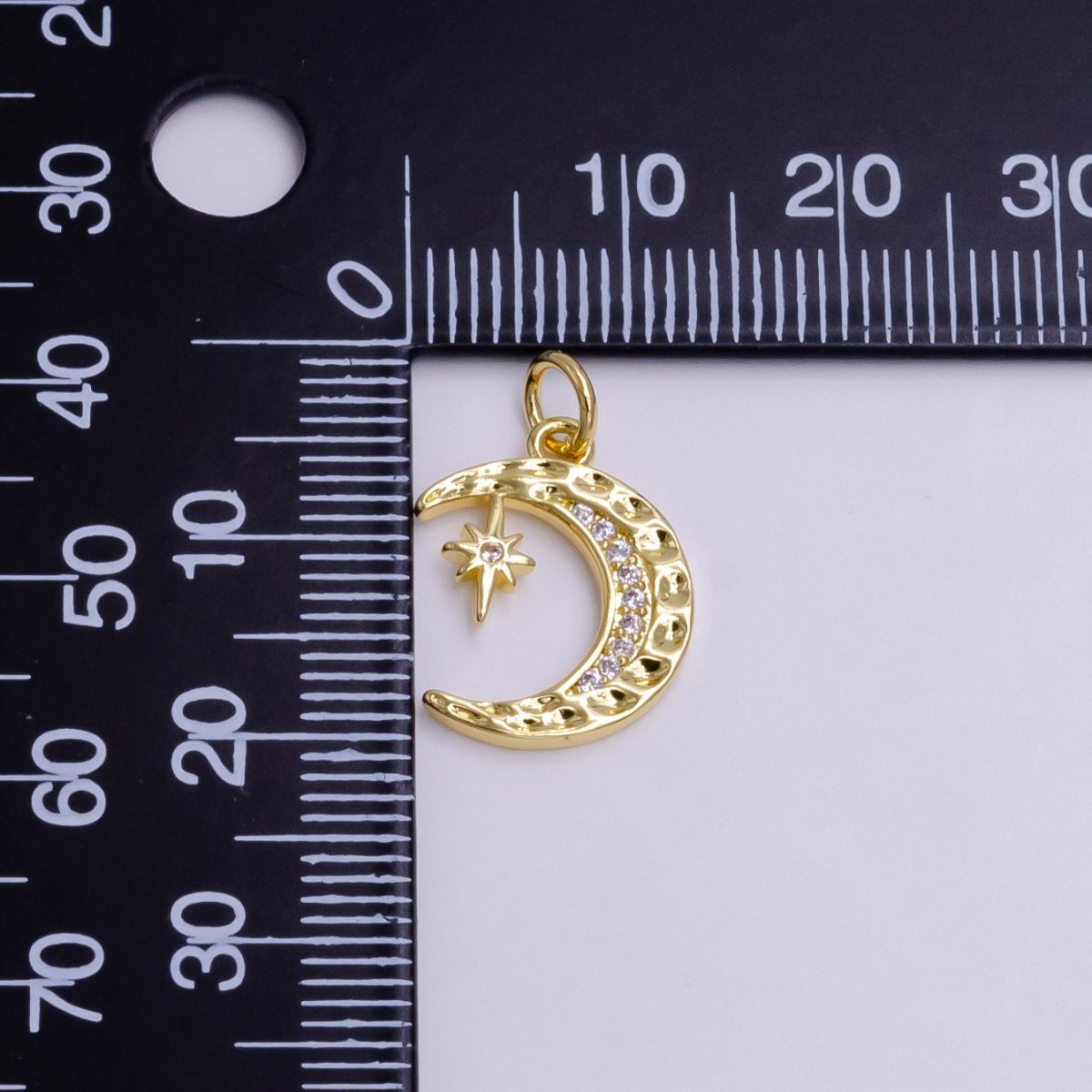 14K Gold Filled Micro Paved CZ Dented Celestial Crescent Moon Star Charm in Gold & Silver | AG491 AG492 - DLUXCA