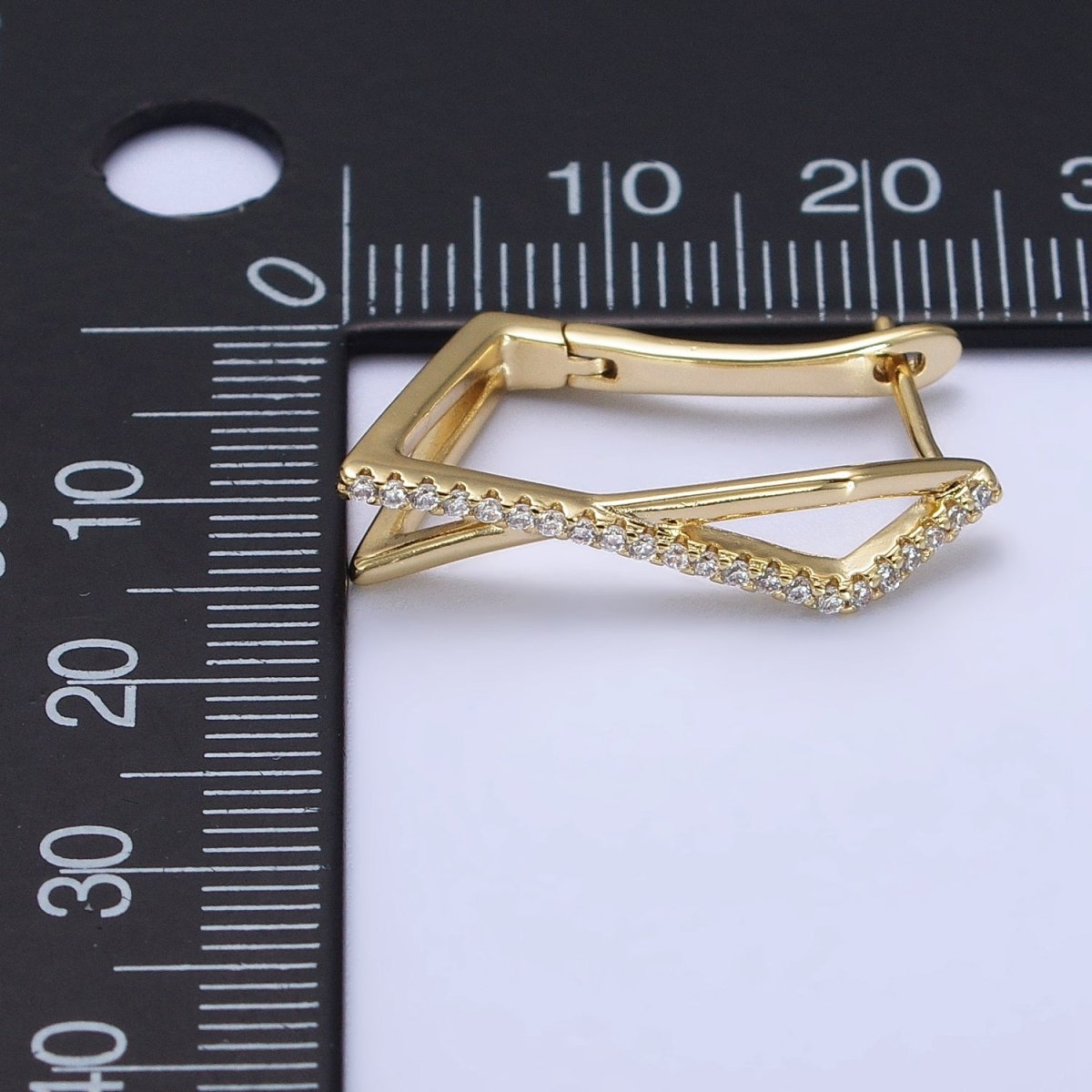 14K Gold Filled Micro Paved CZ Double Rectangular Geometric Hinge Hoop | AB238 - DLUXCA