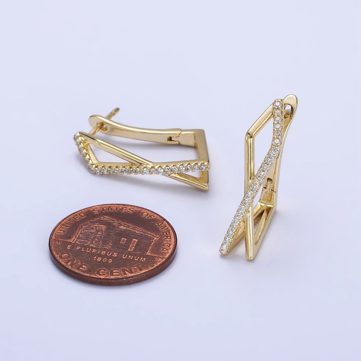 14K Gold Filled Micro Paved CZ Double Rectangular Geometric Hinge Hoop | AB238 - DLUXCA