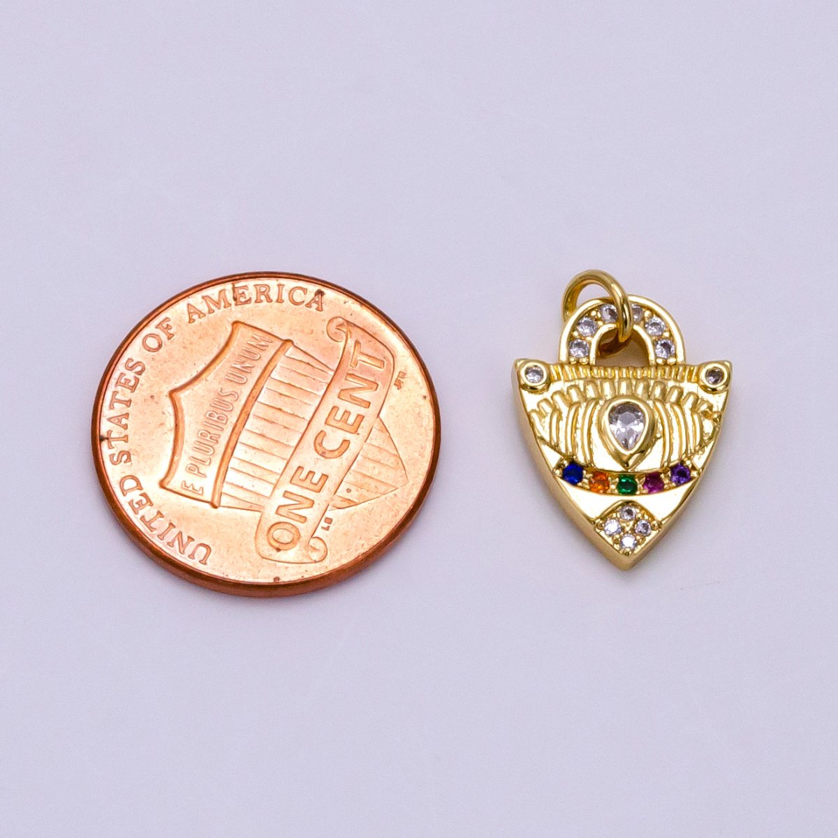 14K Gold Filled Micro Paved CZ Evil Eye Shield Charm | W496 - DLUXCA