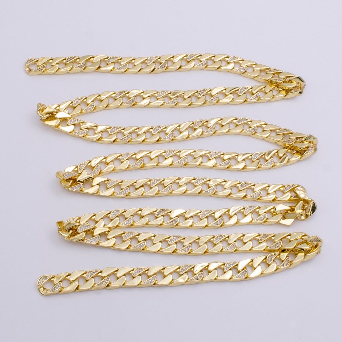 14K Gold Filled Micro Paved CZ Flat Concave Curb Unfinished Chain by Meter | O-058 - DLUXCA