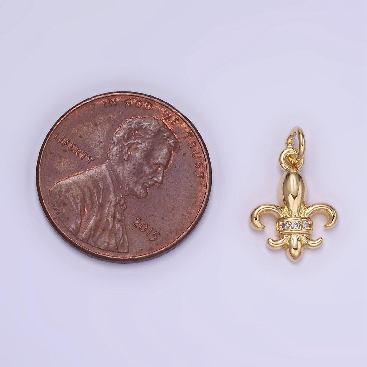 14K Gold Filled Micro Paved CZ Fleur De Lis Charm | W548 - DLUXCA