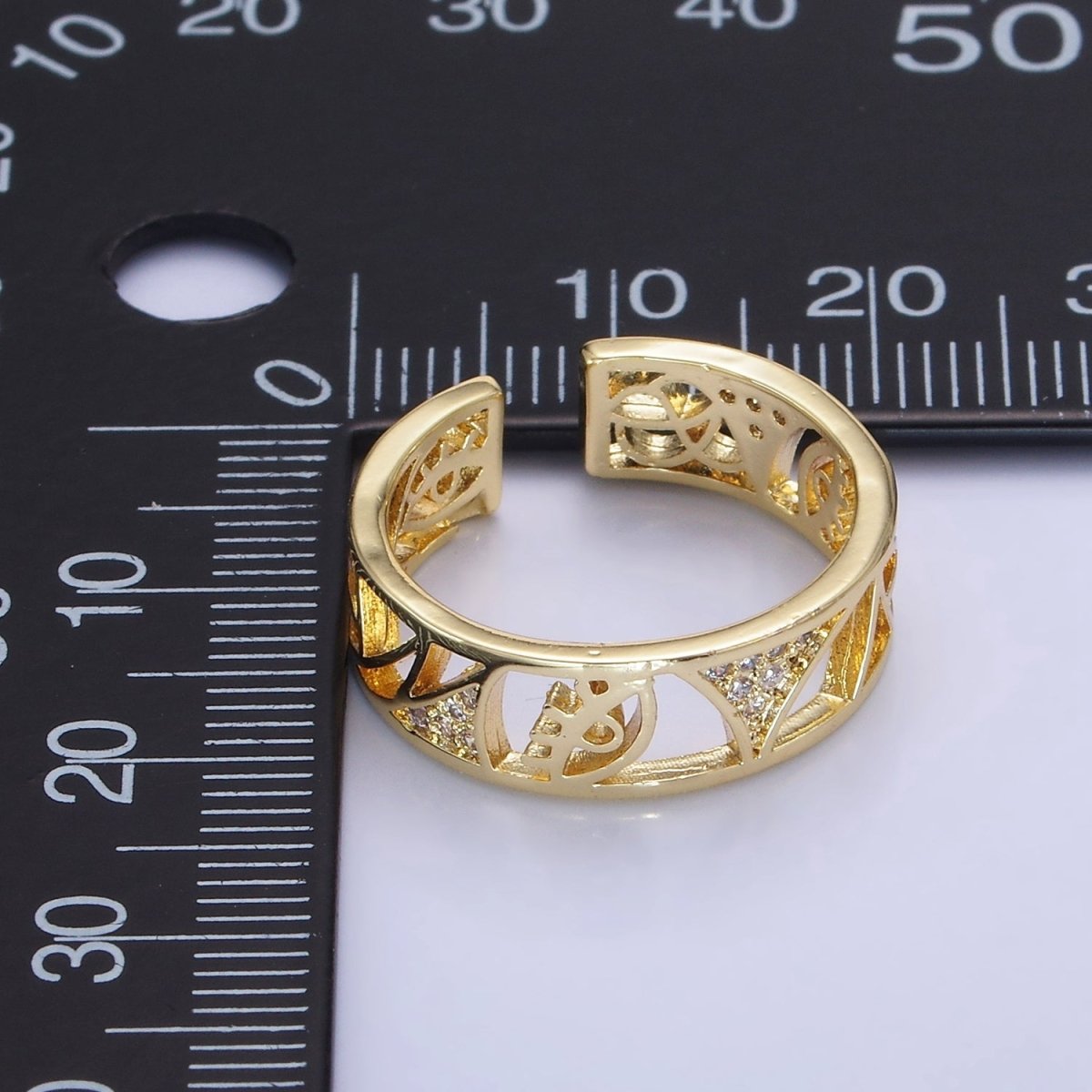 14K Gold Filled Micro Paved CZ Geometric Filigree Ring | O1351 - DLUXCA