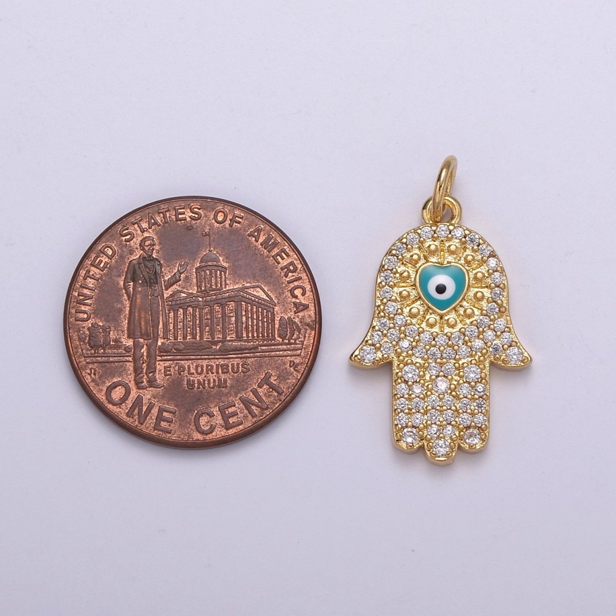 14K Gold Filled Micro Paved CZ Hamsa Hand Evil Eye Enamel Charm N-216 - N-219 - DLUXCA