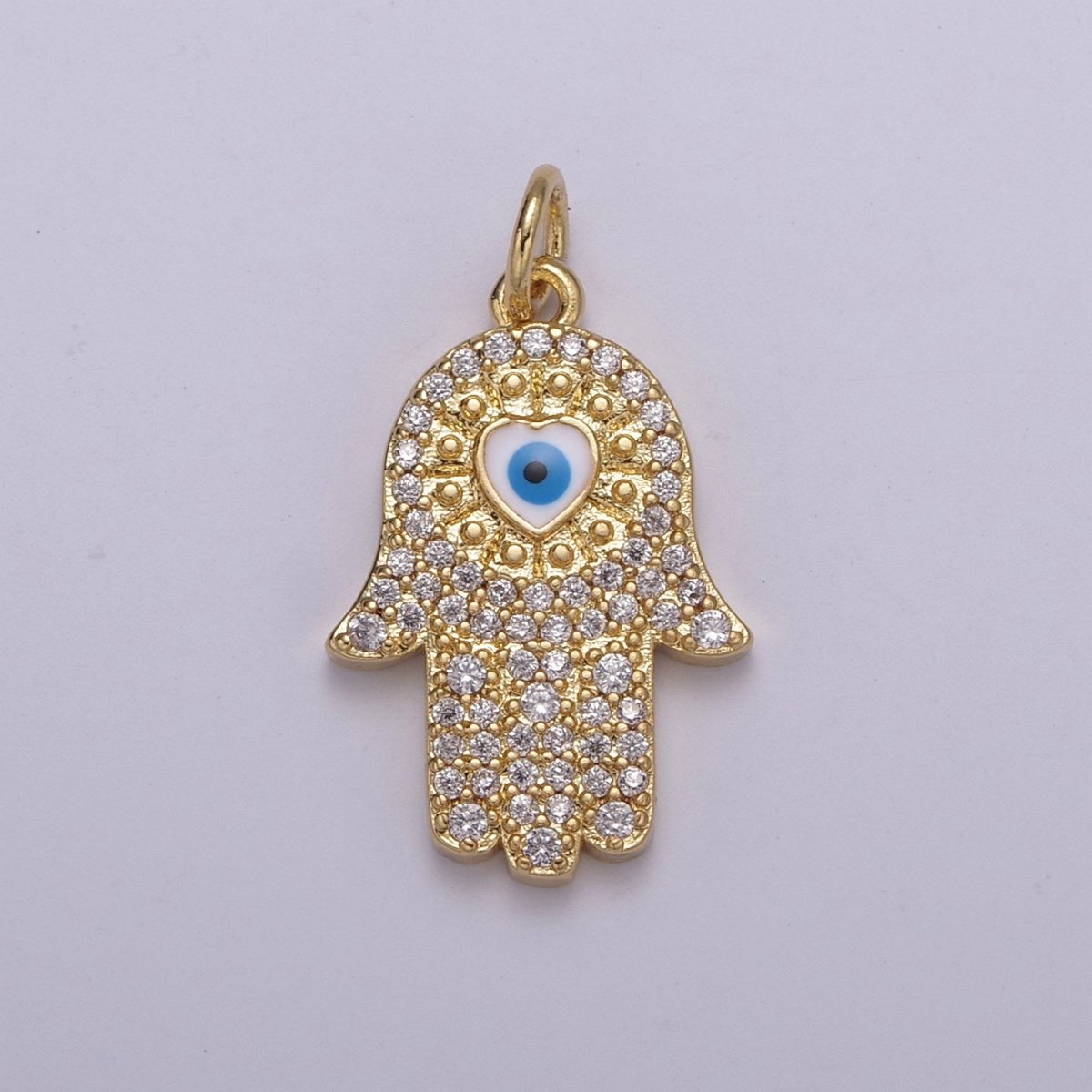 14K Gold Filled Micro Paved CZ Hamsa Hand Evil Eye Enamel Charm N-216 - N-219 - DLUXCA