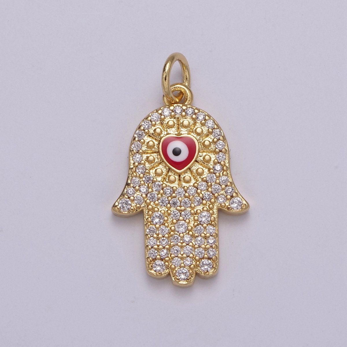 14K Gold Filled Micro Paved CZ Hamsa Hand Evil Eye Enamel Charm N-216 - N-219 - DLUXCA