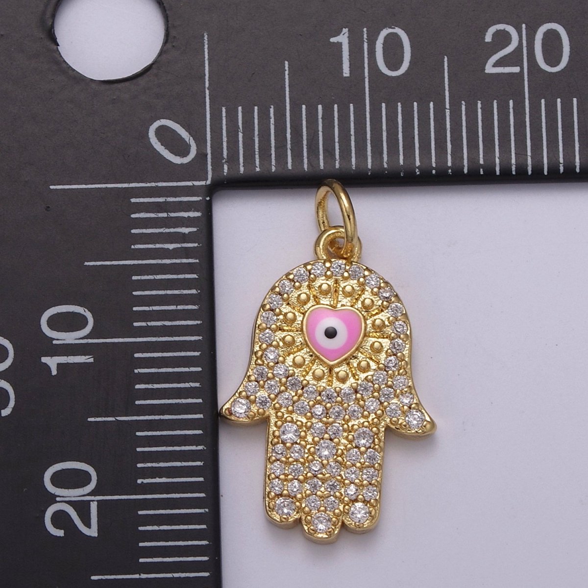 14K Gold Filled Micro Paved CZ Hamsa Hand Evil Eye Enamel Charm N-216 - N-219 - DLUXCA