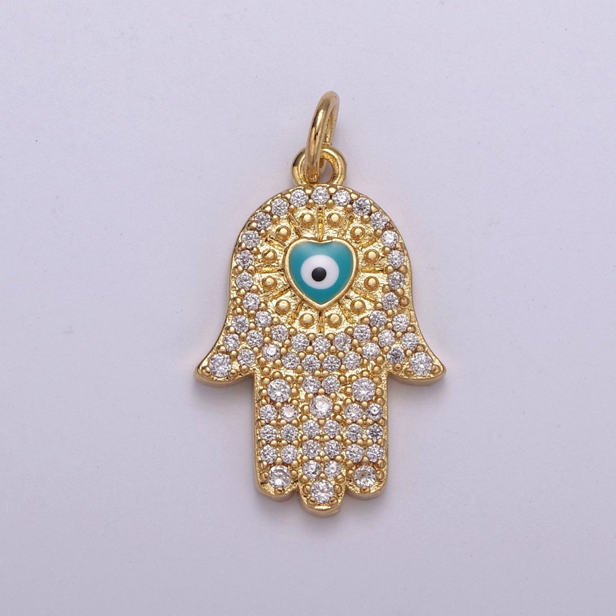 14K Gold Filled Micro Paved CZ Hamsa Hand Evil Eye Enamel Charm N-216 - N-219 - DLUXCA