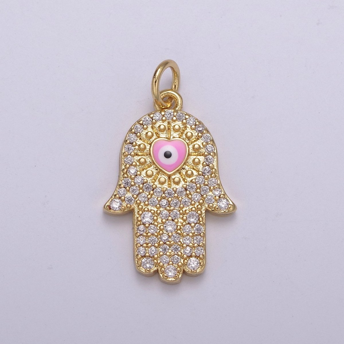 14K Gold Filled Micro Paved CZ Hamsa Hand Evil Eye Enamel Charm N-216 - N-219 - DLUXCA