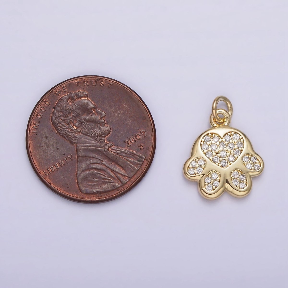 14K Gold Filled Micro Paved CZ Heart Pawprint Pet Cat Dog Animal Add-On Charm | AG225 - DLUXCA