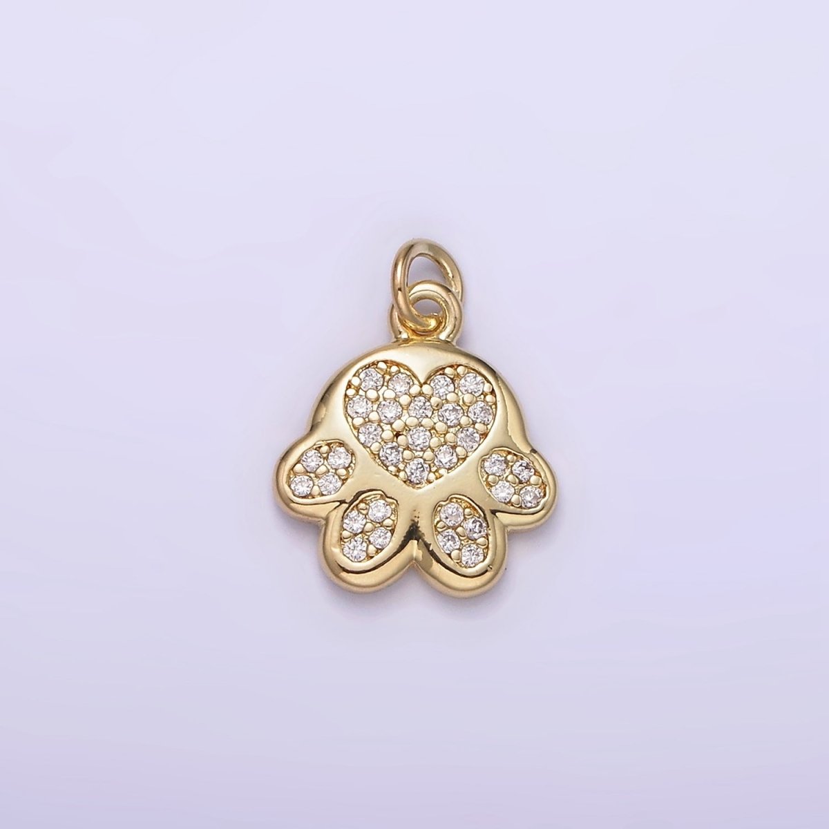 14K Gold Filled Micro Paved CZ Heart Pawprint Pet Cat Dog Animal Add-On Charm | AG225 - DLUXCA