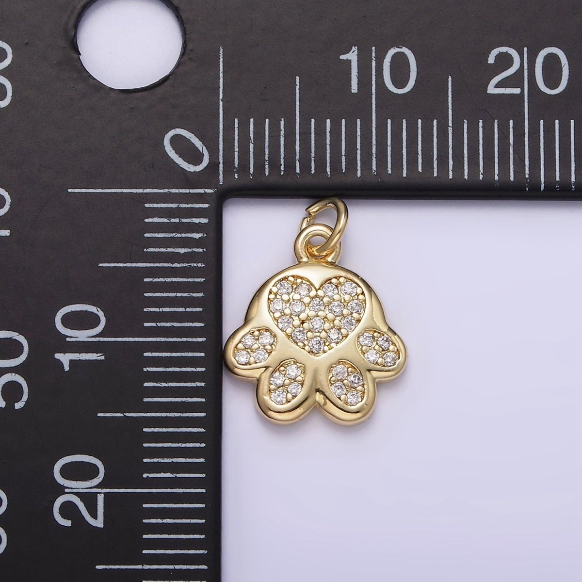 14K Gold Filled Micro Paved CZ Heart Pawprint Pet Cat Dog Animal Add-On Charm | AG225 - DLUXCA